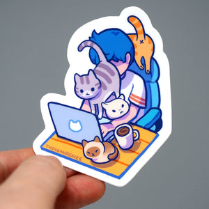 
            
                Load image into Gallery viewer, Vinyl Sticker - Working From Home With Cats
            
        
