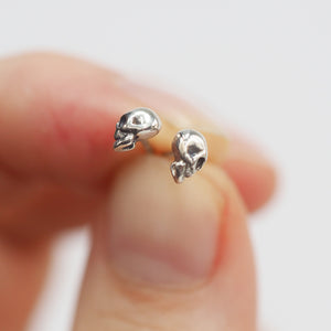 Tiny Skull Stud Earrings - Sterling Silver