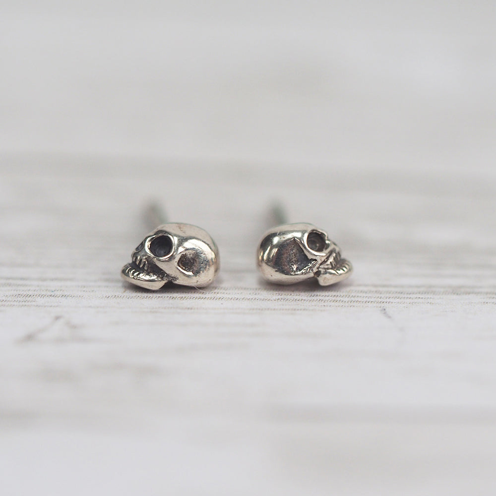 Tiny Skull Stud Earrings - Sterling Silver