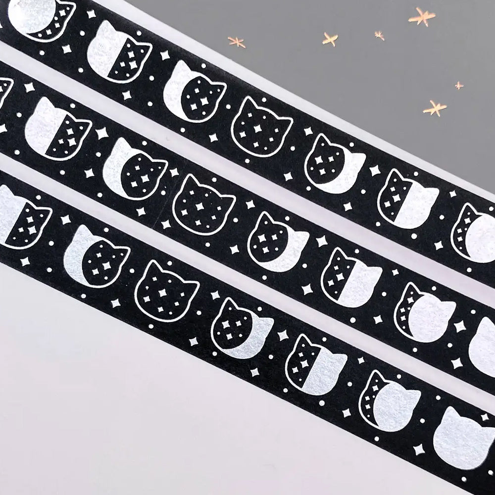
            
                Load image into Gallery viewer, Silver Foil Washi Tape - Cat Moon Phases
            
        