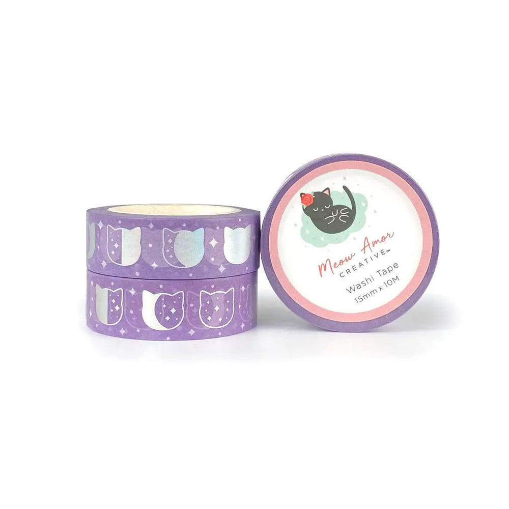 Holographic Foil Washi Tape - Cat Moon Phases