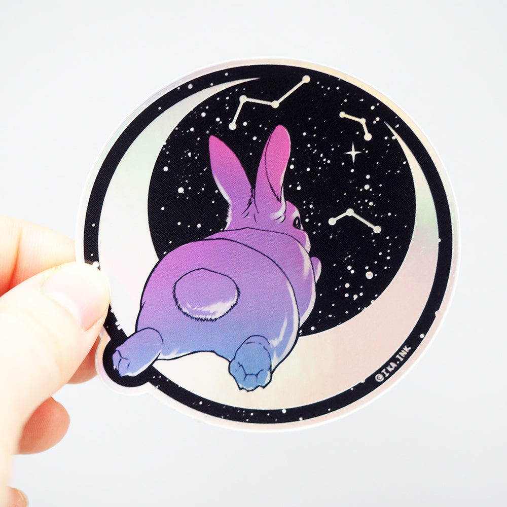 
            
                Load image into Gallery viewer, Holographic Vinyl Sticker - Bunny Butt &amp;quot;Moon&amp;quot;
            
        