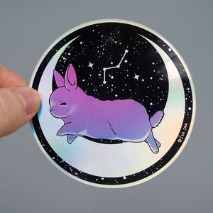 
            
                Load image into Gallery viewer, Holographic Vinyl Sticker - Dancing Moon Bunny
            
        