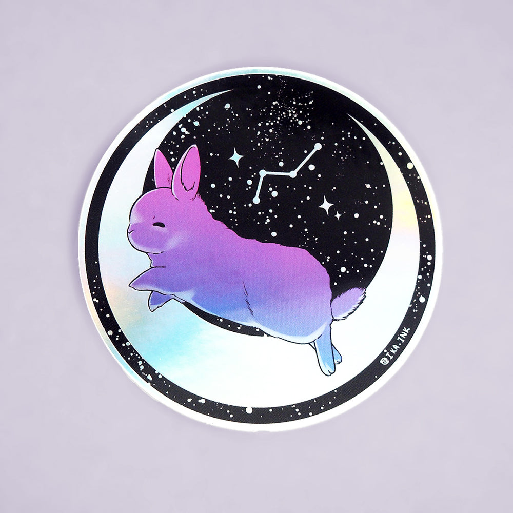 
            
                Load image into Gallery viewer, Holographic Vinyl Sticker - Dancing Moon Bunny
            
        