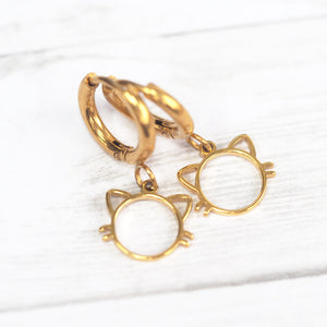 Dainty Cat Hoop Earrings - Gold