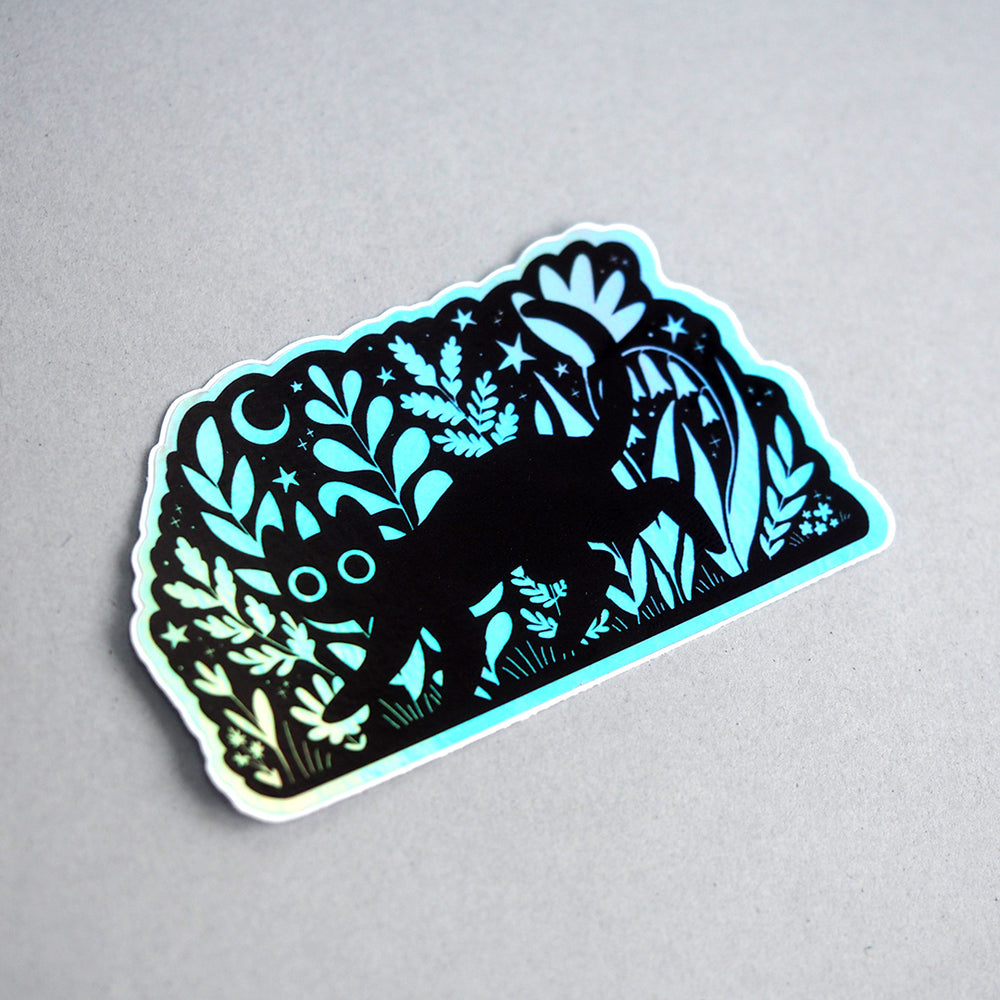 Midnight Stroll Black Cat - Holographic Vinyl Sticker