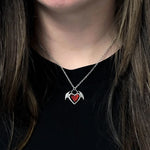 Crimson Bat Wings Heart Necklace