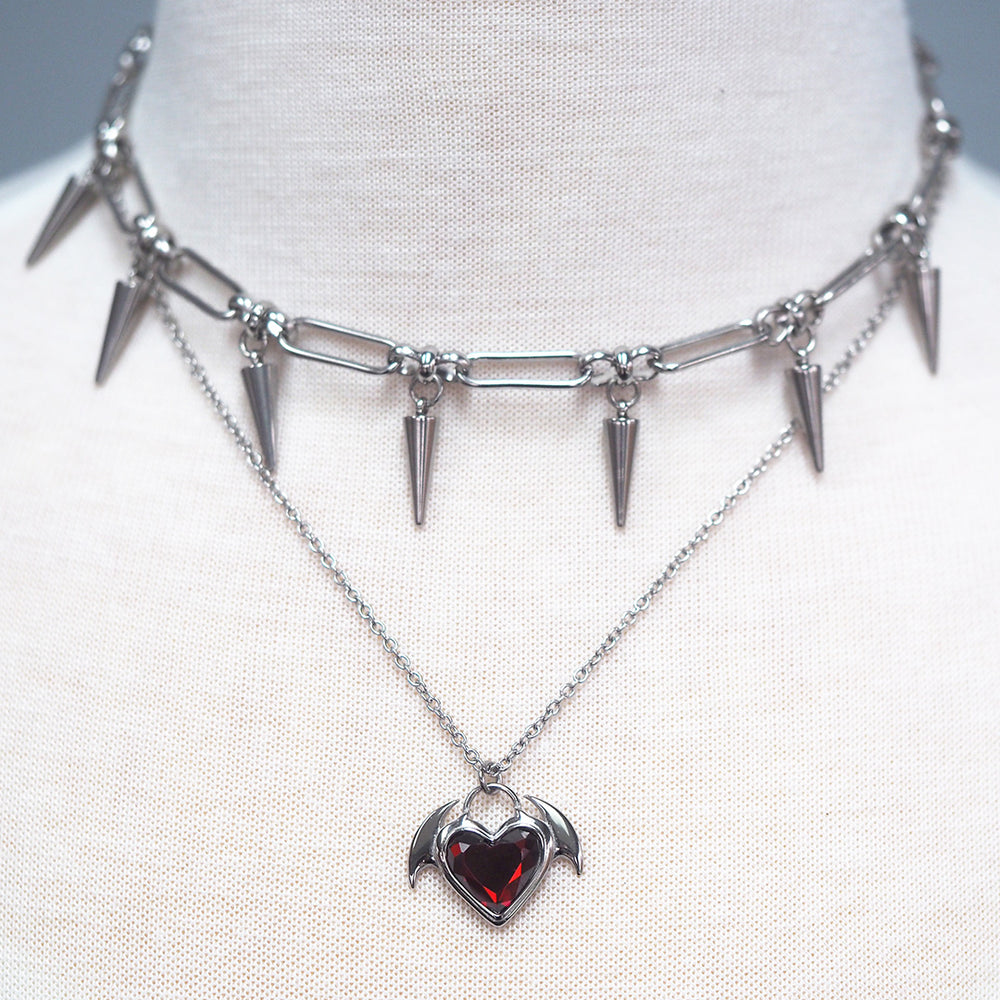 Crimson Bat Wings Heart Necklace