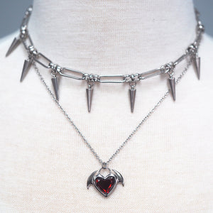 Crimson Bat Wings Heart Necklace