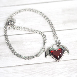 Crimson Bat Wings Heart Necklace
