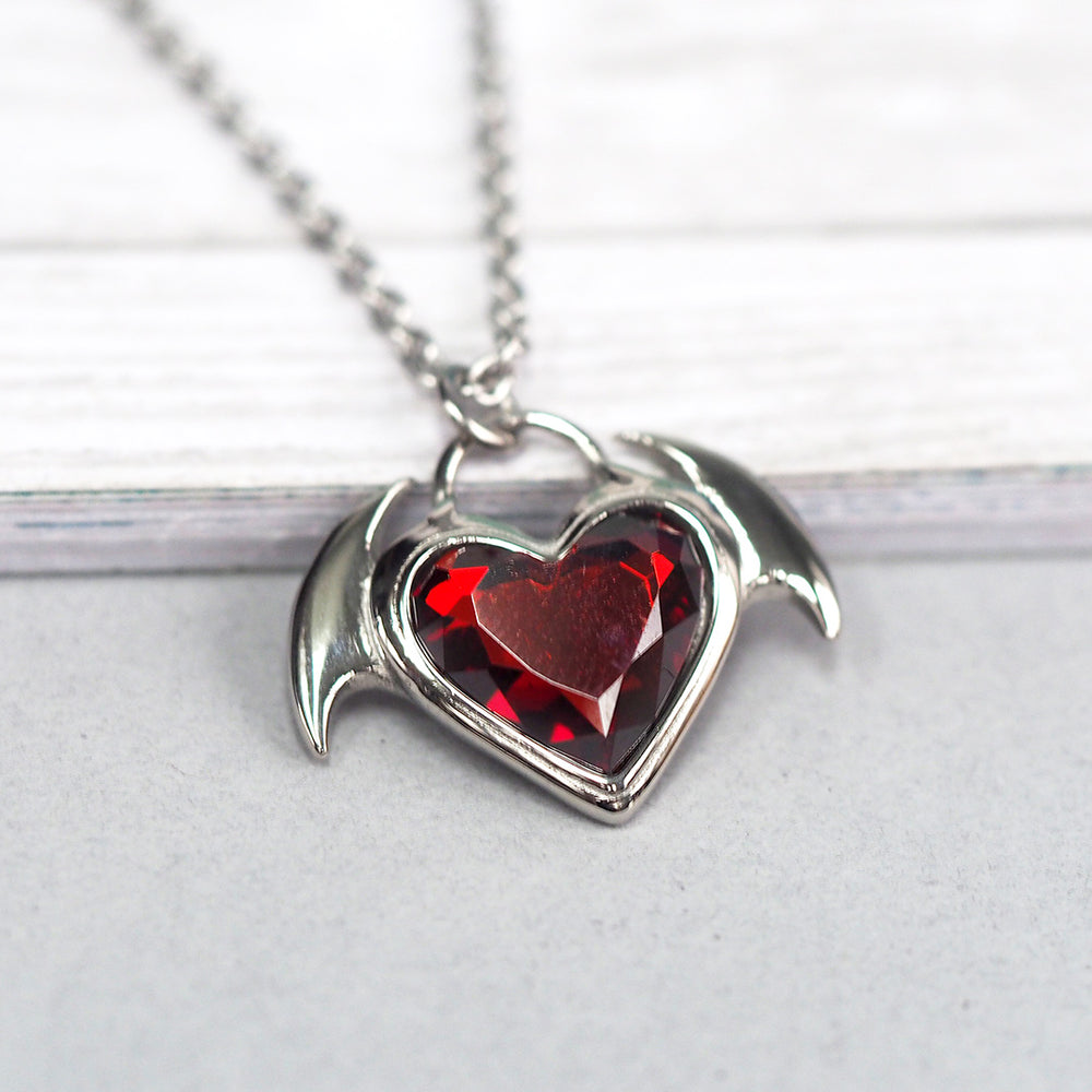 Crimson Bat Wings Heart Necklace