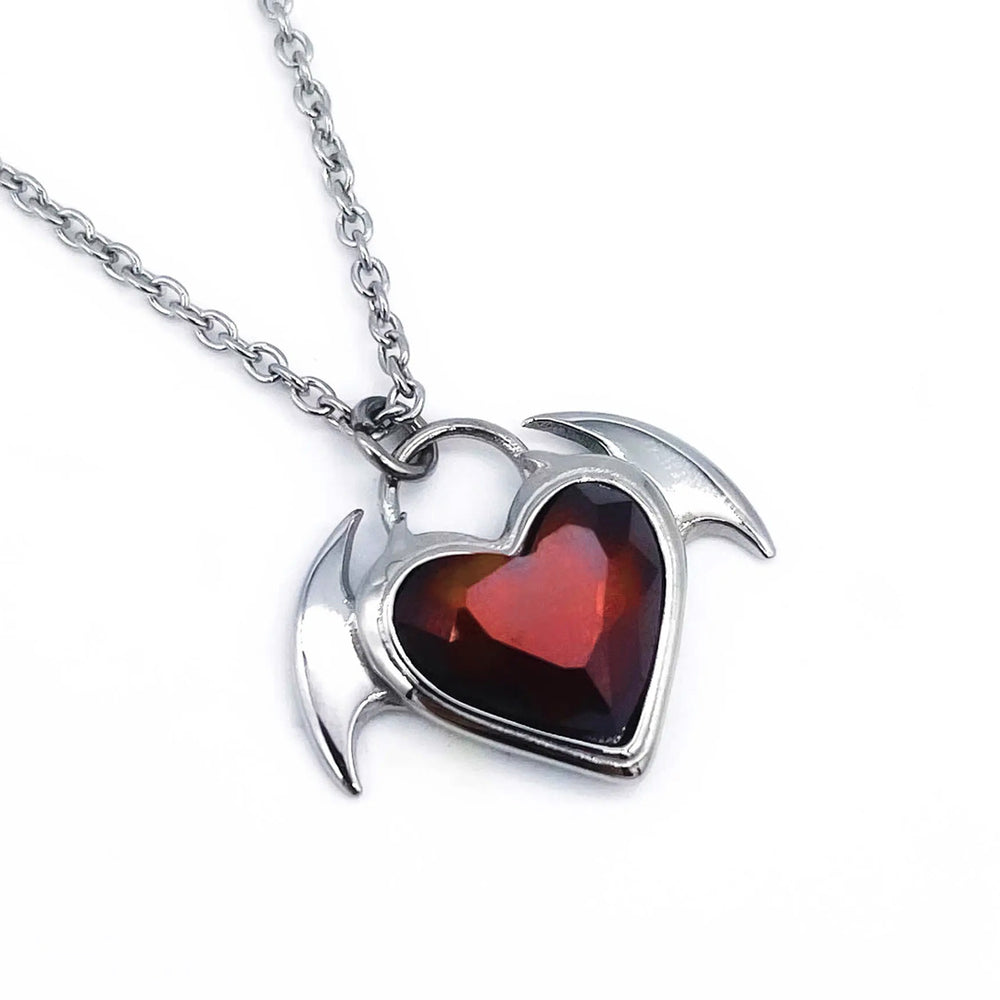 Crimson Bat Wings Heart Necklace
