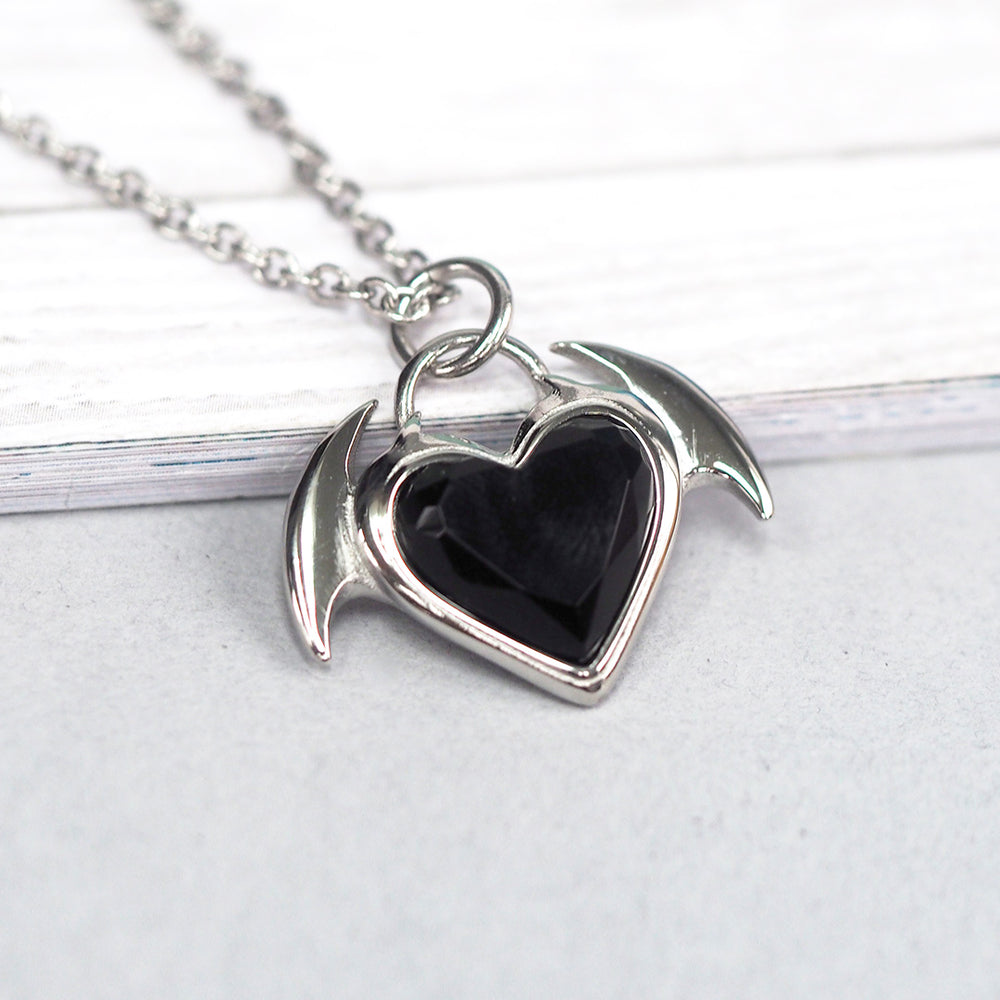 Nocturnal Bat Wings Heart Necklace