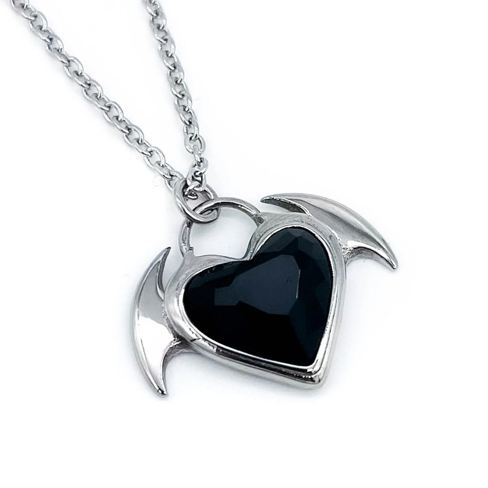 Nocturnal Bat Wings Heart Necklace