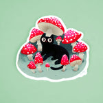 Black Cat & Mushrooms - Vinyl Sticker