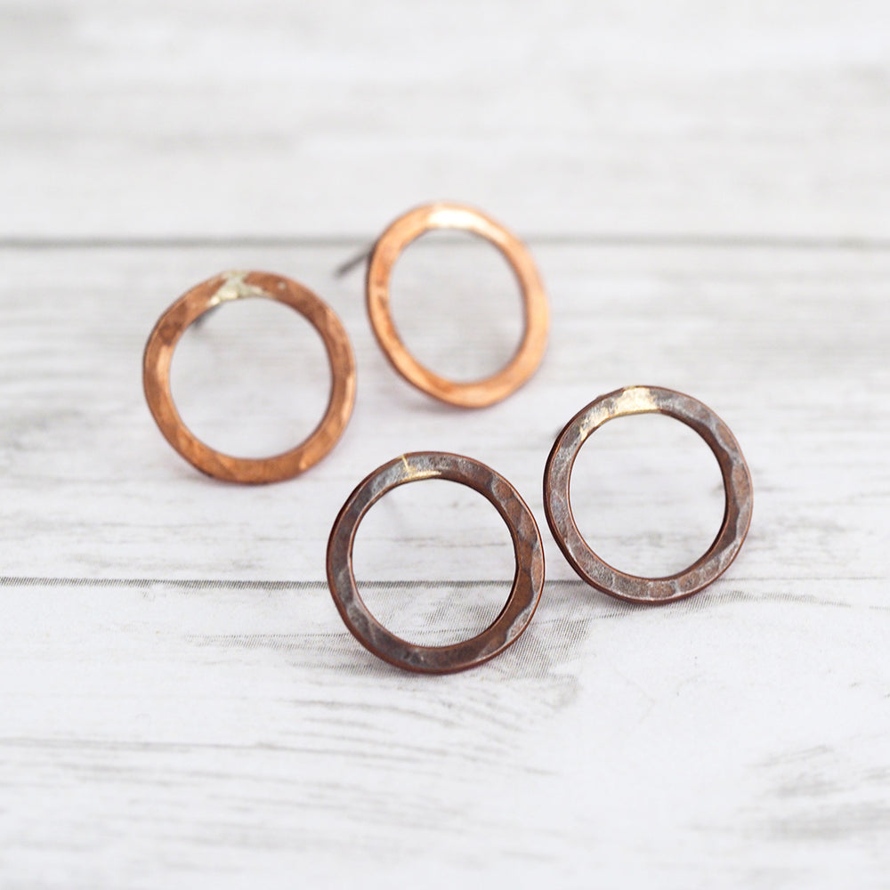 Copper Circle Stud Earrings